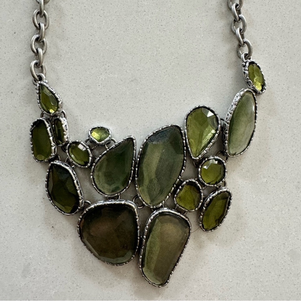 Necklace, silver and green